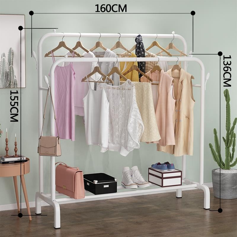 Metal Clothes storage drying rack foldable double pole With Hooks & Sh –