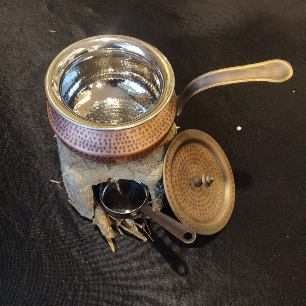 Copper Punjabi Handi Pan With Cover, Clay Color Metal Angithi & Mini Dip  Warmer By MK, PeelOrange.com