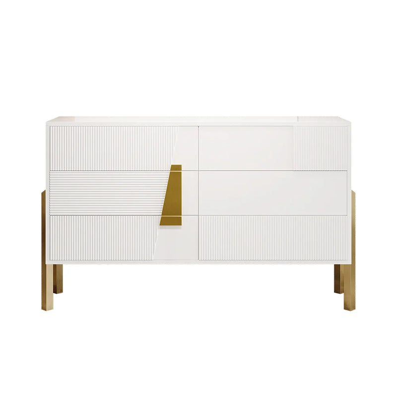 Crisp & Contemporary: 55''W White 6-Drawer Fluted Dresser