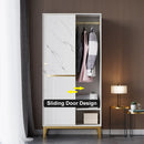 Modern White Closet with Sliding Doors Wardrobe with Shelves & Hanging Rod