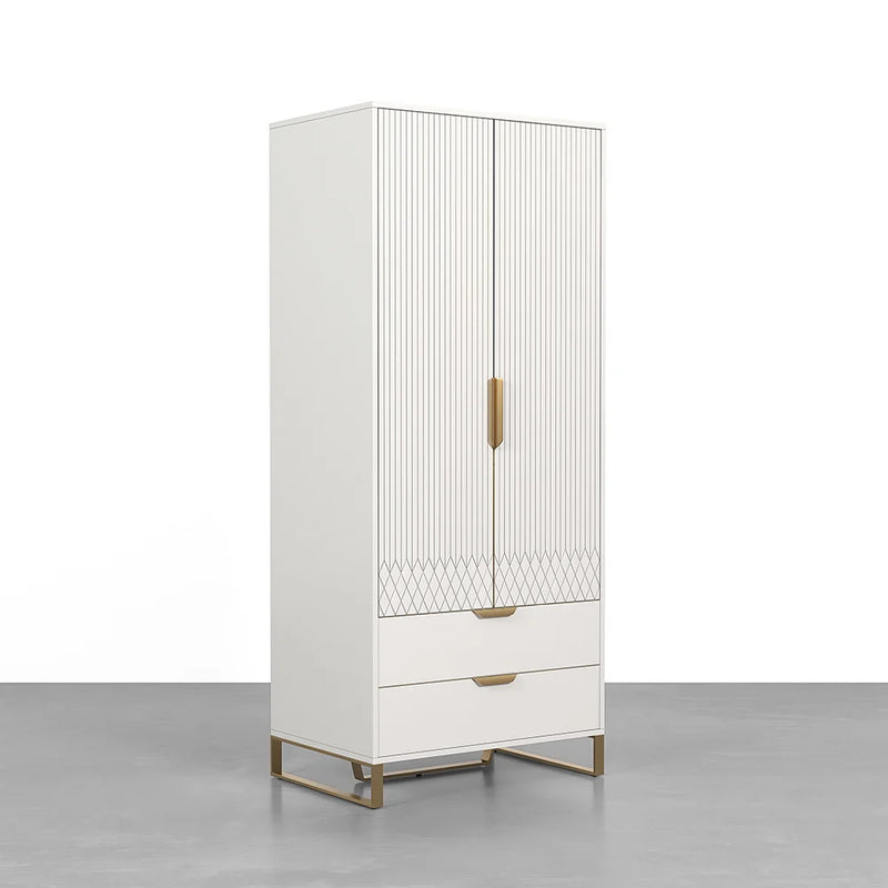 Modern White & Black Tall Wardrobe with Storage Bedroom Clothing Armoire