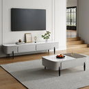 Modern Long Light Gray Faux Marble TV Stand Storage Media Console For 75'' TV