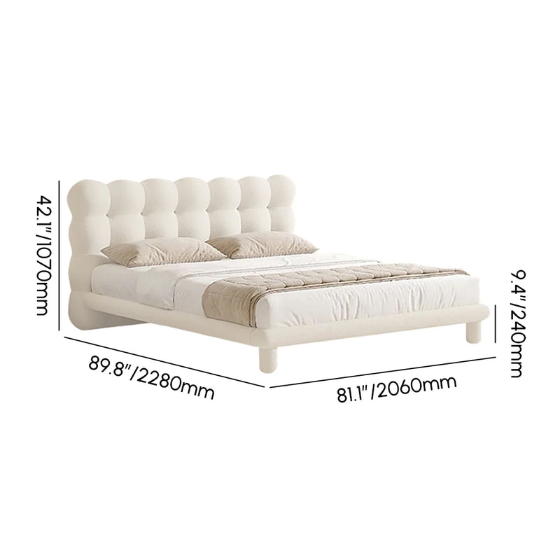 White Boucle Upholstered Platform Bubble King Bed Frame