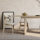 Whitewash Dining Table & 6 Wood Rattan Dining Chairs Set