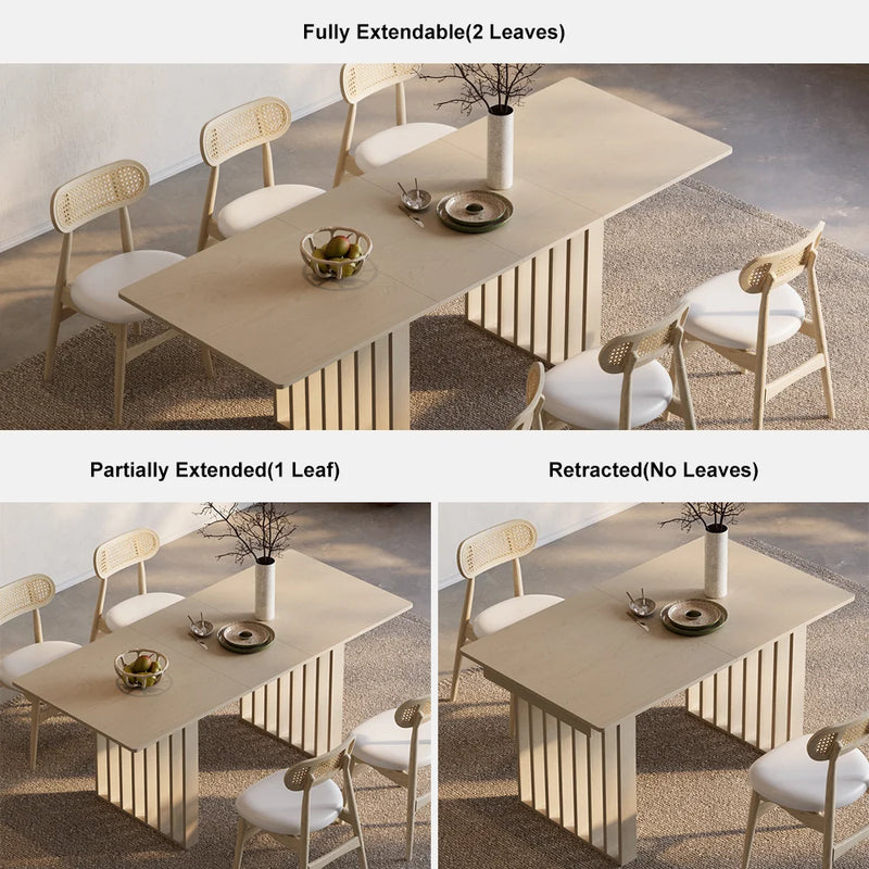 Whitewash Dining Table & 6 Wood Rattan Dining Chairs Set