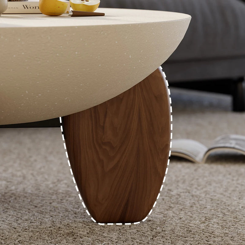 Round Small Modern Walnut Coffee Table Concrete & Wood Accent Table