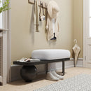 Black & White Entryway Bench With Metal Legged Boucle Fabric/Living Room Bench