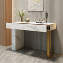 White Console Table Modern Rectangle Accent Table For Entryway with 2 Drawers