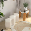 Modern White Entryway & Living Room Bench Boucle Upholstered Molecule Ottoman