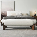 Modern White Boucle Bedroom Bench Upholstered Long Bench With Wood Legs