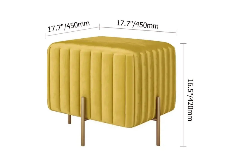 Square Pouf Ottoman Upholstered Velvet Ottoman Footrest In Yellow