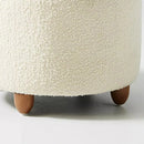 Modern White Boucle Vanity Stool With Lifted Top Storage Round Ottoman