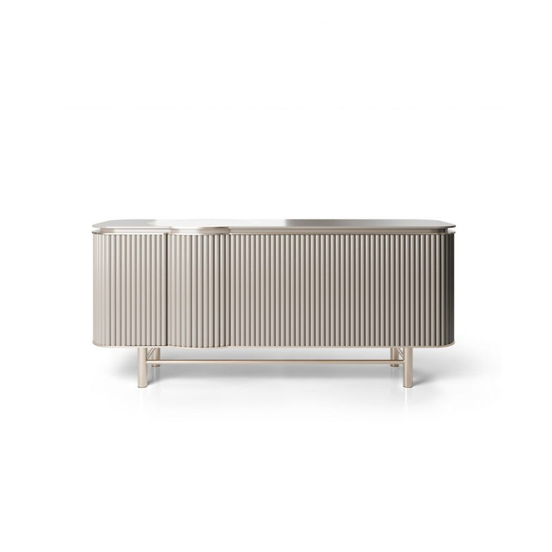 Elegant Modern Console Setup With Fluted Paneling For Sophisticated Entryway or Living Space