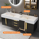 Black Double Sink Wall Mounted Bathroom Vanity With Drawers Faux Marble Top