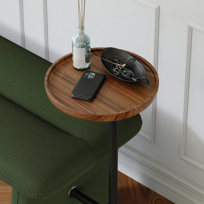 Modern Green & Teak Entryway & Living Room Bench with Tray