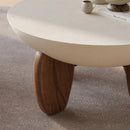 Round Small Modern Walnut Coffee Table Concrete & Wood Accent Table