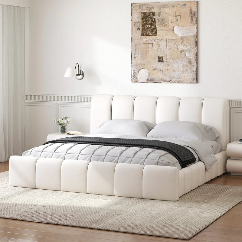 Modern Wingback King Bed Frame With Upholstered Headboard