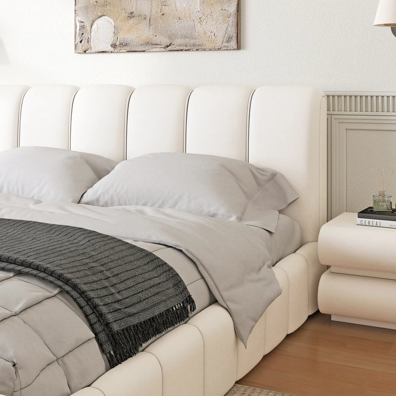 Modern Wingback King Bed Frame With Upholstered Headboard