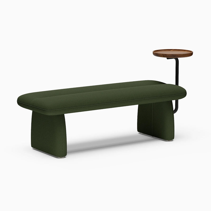 Modern Green & Teak Entryway & Living Room Bench with Tray