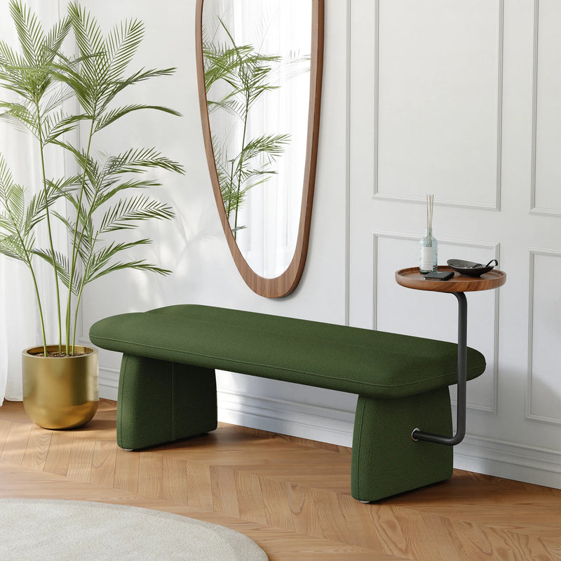 Modern Green & Teak Entryway & Living Room Bench with Tray