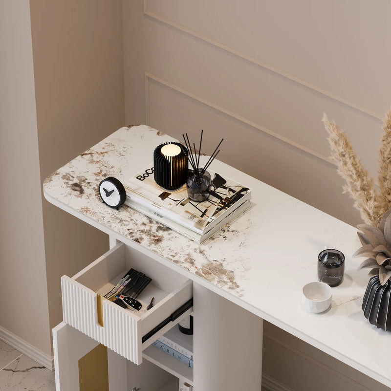 Modern Sintered Stone Console Table with Storage Entryway Table