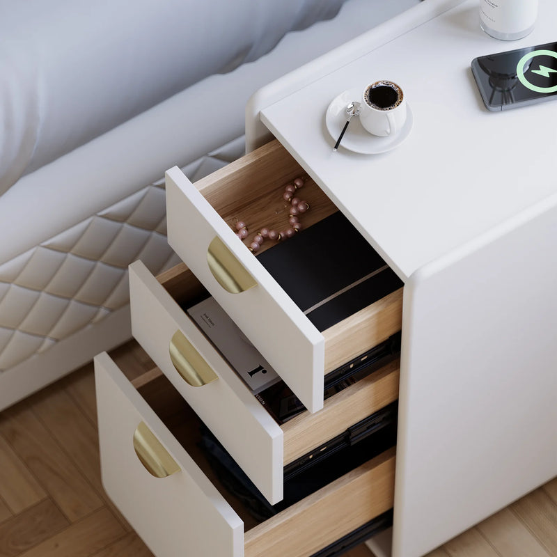 White Leather Narrow Nightstand/Bedside Table