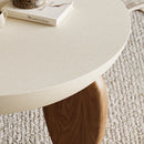 Round Small Modern Walnut Coffee Table Concrete & Wood Accent Table