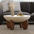 Round Small Modern Walnut Coffee Table Concrete & Wood Accent Table