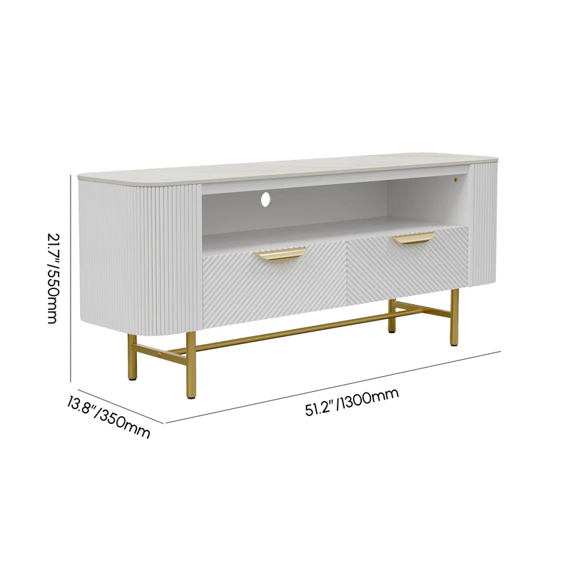 White Sintered Stone Top Fluted TV Stand With Storage