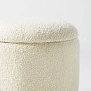 Modern White Boucle Vanity Stool With Lifted Top Storage Round Ottoman