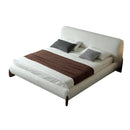 White Boucle Platform Bed Queen Size Bed Frame With Upholstered Headboard