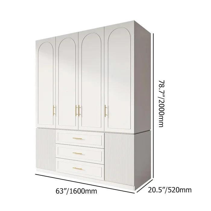 Modern Luxury White Wide Armoire Clothes Cabinet with 3 Drawers & 6 Doors