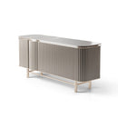 Elegant Modern Console Setup With Fluted Paneling For Sophisticated Entryway or Living Space