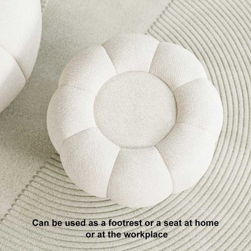 Modern White Cream Boucle Ottoman Pumpkin Pouf Ottoman Cloud Foot Stool