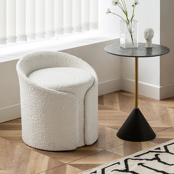 Soft Touch Vanity Stool With Lamb Wool Upholstery With Backrest