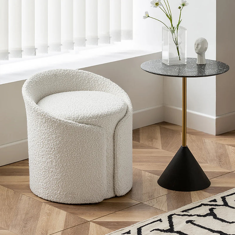 Soft Touch Vanity Stool With Lamb Wool Upholstery With Backrest