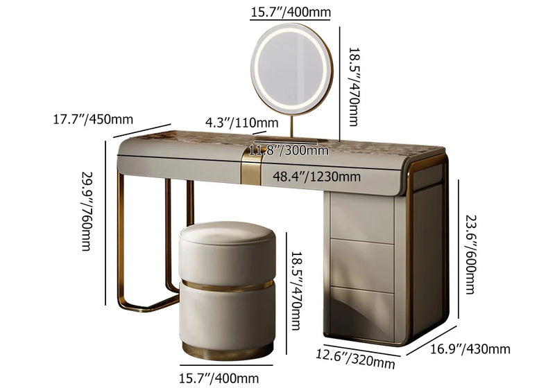 Modern Gray Makeup Vanity Set With Side Cabinet Dressing Table With Stool