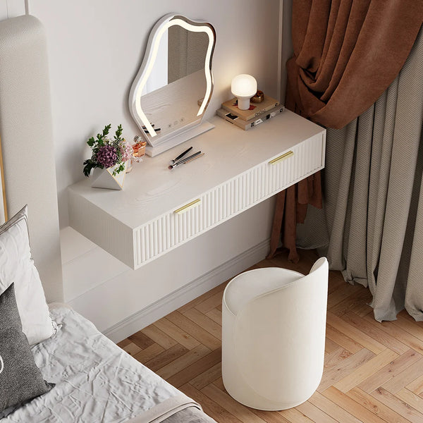 Modern White Floating Makeup Vanity Set with Drawers Dressing Table with Stool