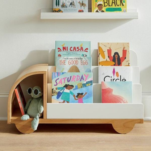 Wood 4-Shelf Truck-Shaped Kids Bookcase with Open Storage By Miza