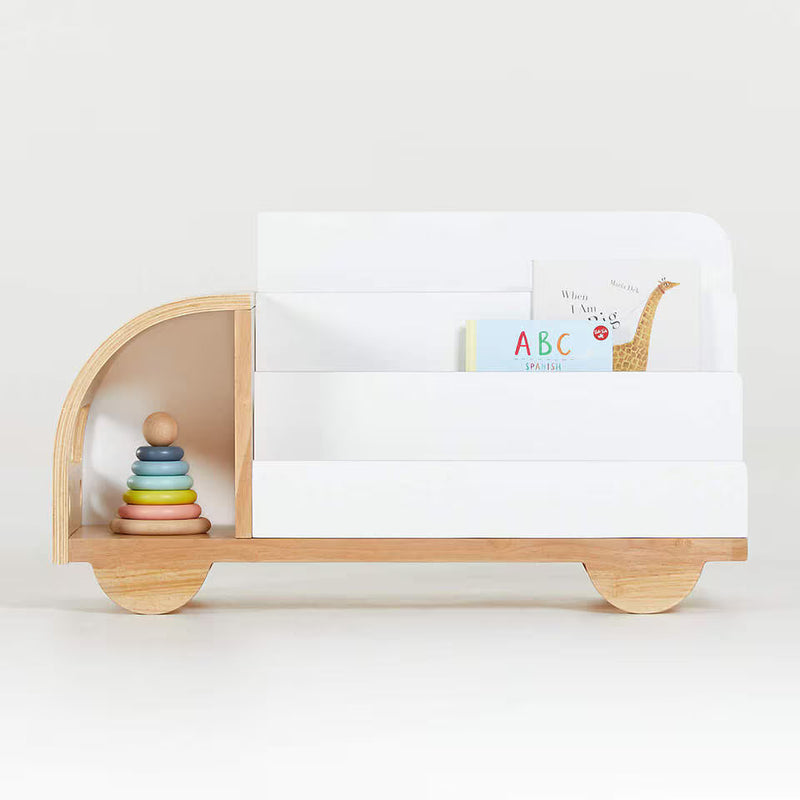 Wood 4-Shelf Truck-Shaped Kids Bookcase with Open Storage By Miza