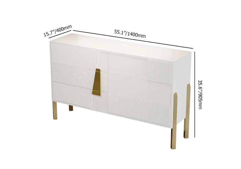 Crisp & Contemporary: 55''W White 6-Drawer Fluted Dresser