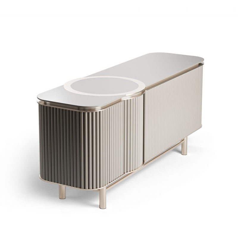 Elegant Modern Console Setup With Fluted Paneling For Sophisticated Entryway or Living Space