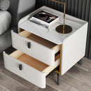 Faux Leather Nightstand With 2 Drawers White Bedside Table With Stone Top