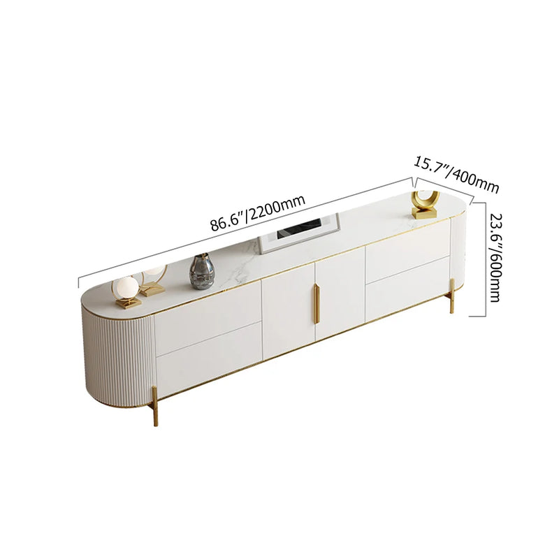 Modern Elegant Oval TV Console With Drawers & Doors In White