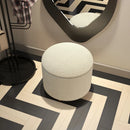 Modern White Boucle Vanity Stool With Lifted Top Storage Round Ottoman