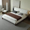 White Boucle Platform Bed Queen Size Bed Frame With Upholstered Headboard