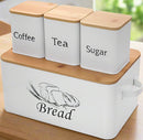 Bread Box And 3-Piece With Sugar Tea Coffee Containers Sets For Kitchen Countertop Extra Large Farmhouse Storage