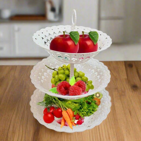 3 Layer Multipurpose Vegetable & Fruit Basket/Kitchen Storage In White By AK - 1 PC