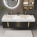 Black Double Sink Wall Mounted Bathroom Vanity With Drawers Faux Marble Top