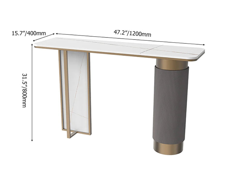 Luxury White and Gold Entryway Table with Stone Top